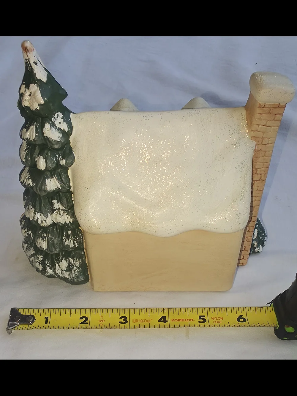 Holiday Snowy Cottage Figurine with Green Tree - Home Holiday